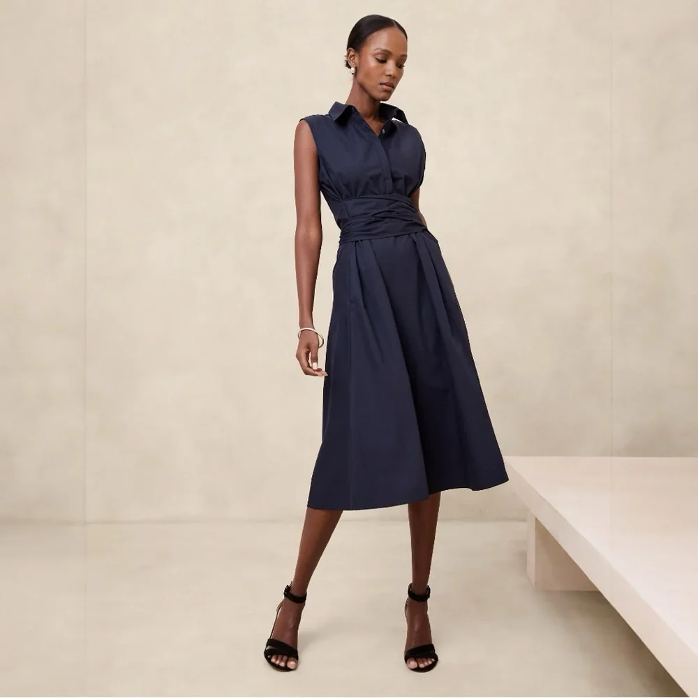 NWT Banana Republic POPLIN CROSS-WAIST MIDI DRESS - Picture 1 of 3